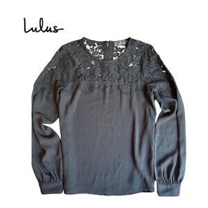 Lulu’s “Picture This” Black Long Slevve Floral Lace Blouse